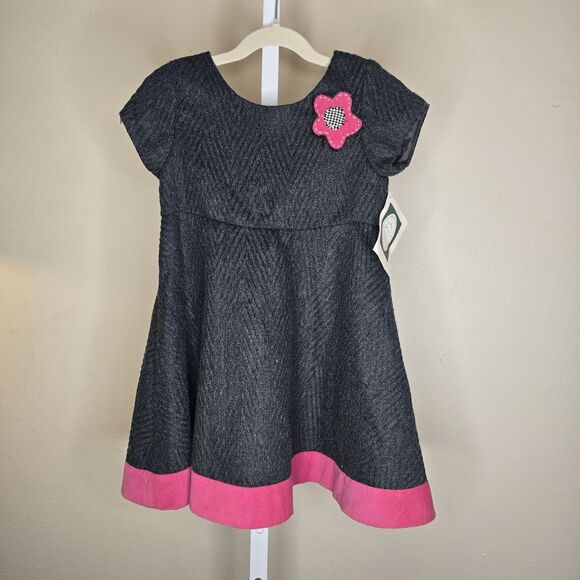 Isabel Garreton Girl's 4 Gray Pink Wool Blend Short Sleeve Knee Length Dress - Picture 1 of 14